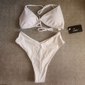 White Bikini Top & High Leg Bottoms Size Small